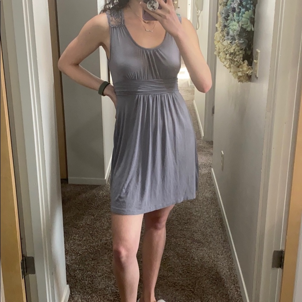 DONATING SOON Gray dress with flowered back